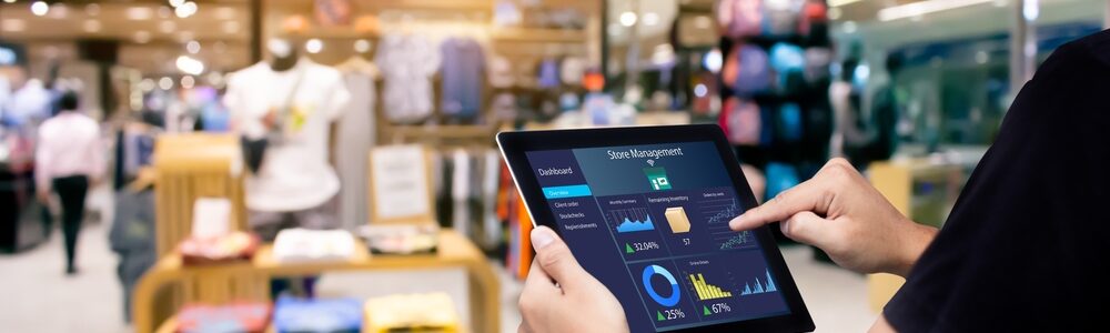 Smart,Store,Management,Systems,Concept.manager,Using,Digital,Tablet,On,Blurred